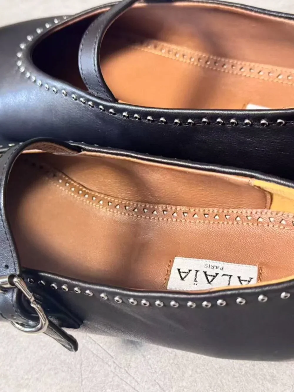 ALAIA Paris Studded Leather Mary Jane Flats Black Size 39